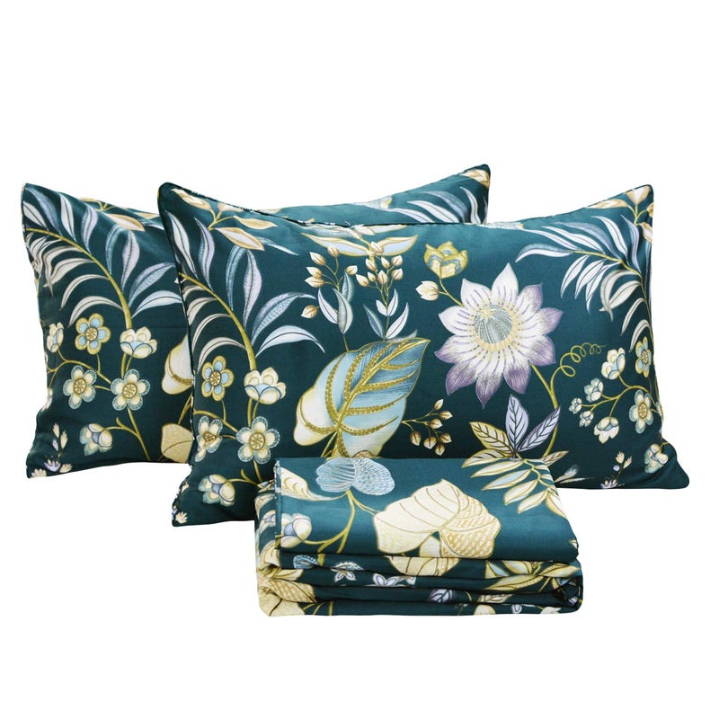 FADFAY Sheets Set King Teal Elegant Floral Bedding Tropical Plam Leave Sunflower Bedding 800 Thread Count Luxury Summer Sheets 100% Egyptian Cotton Deep Pocket Bed Sheets Set, 4 Pieces-King Size - Image 1